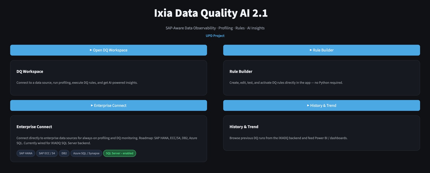 Data quality platform interface